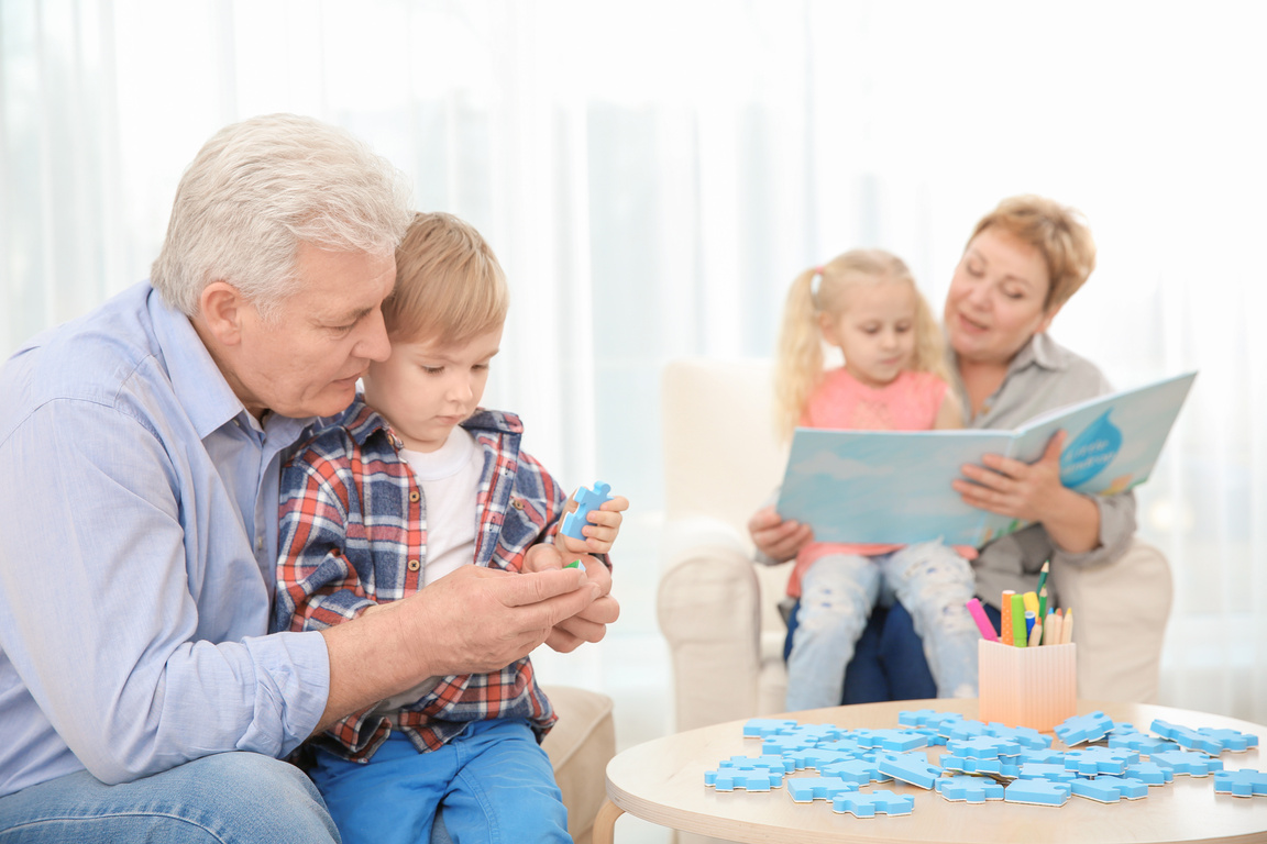 Grandparents Bonding with Grandchildren at Home