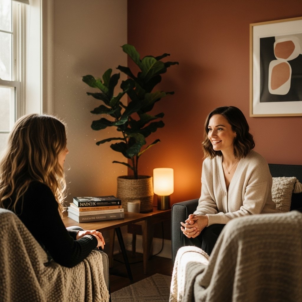 Psicologa con paciente en sesión terapéutica